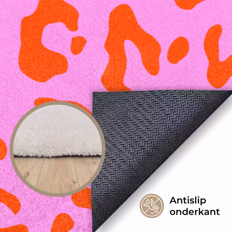 Panter - Rood - Roze Vloerkleed Rechthoek klein 1091 -uniquesellingpoint_antislip_NL