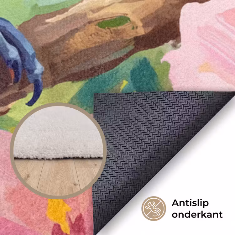 Papagaai - Hibiscusbloemen - Kleurrijk Vloerkleed Rechthoek klein -uniquesellingpoint_antislip_NL_DE