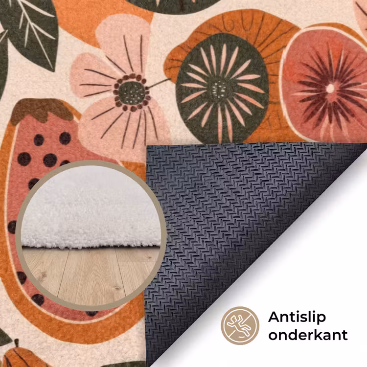 Papaja - Bloesem - Oranje Vloerkleed Rechthoek klein 1091 -uniquesellingpoint_antislip_NL
