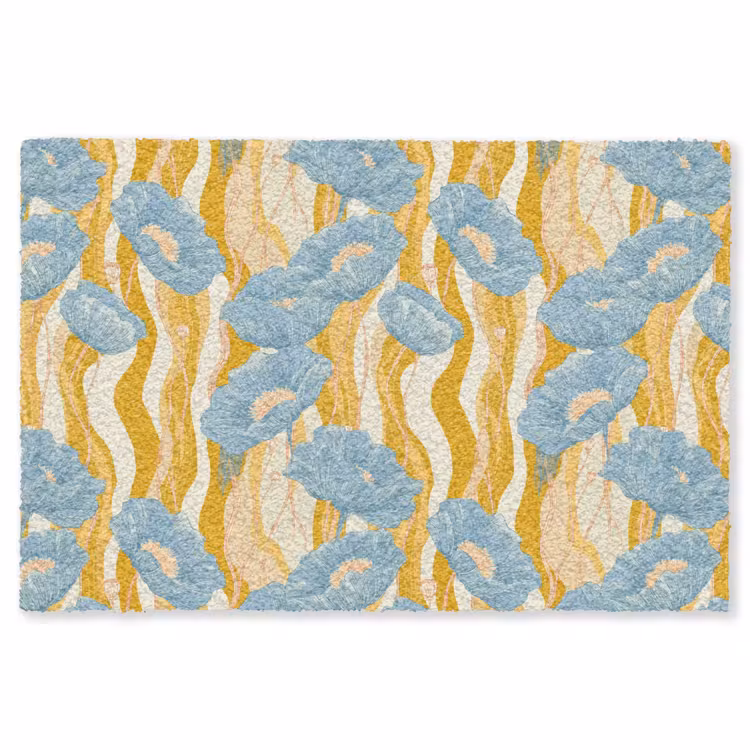 Papavers - Botanisch - Blauw Vloerkleed Rechthoek klein 1091 -3d