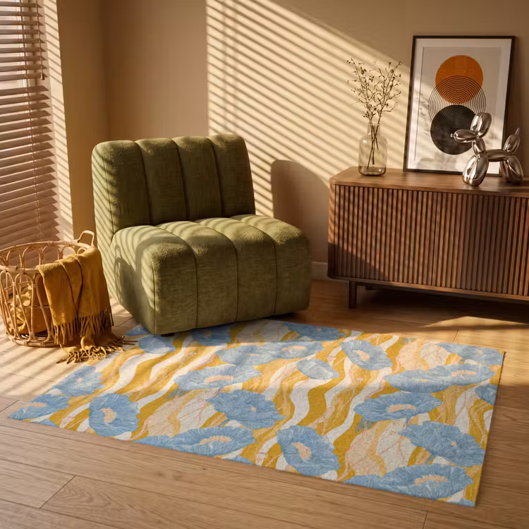 Papavers - Botanisch - Blauw Vloerkleed Rechthoek klein 1091 -atmosphere_sfeer1_global