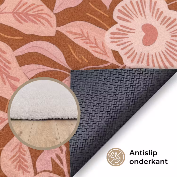 Patroon - Bladeren - Terracotta Vloerkleed Rechthoek klein 1091 -uniquesellingpoint_antislip_NL