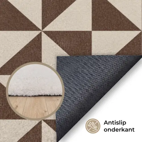 Patroon - Bruin - Vlakken - Driehoek Vloerkleed Rechthoek klein -uniquesellingpoint_antislip_NL_DE