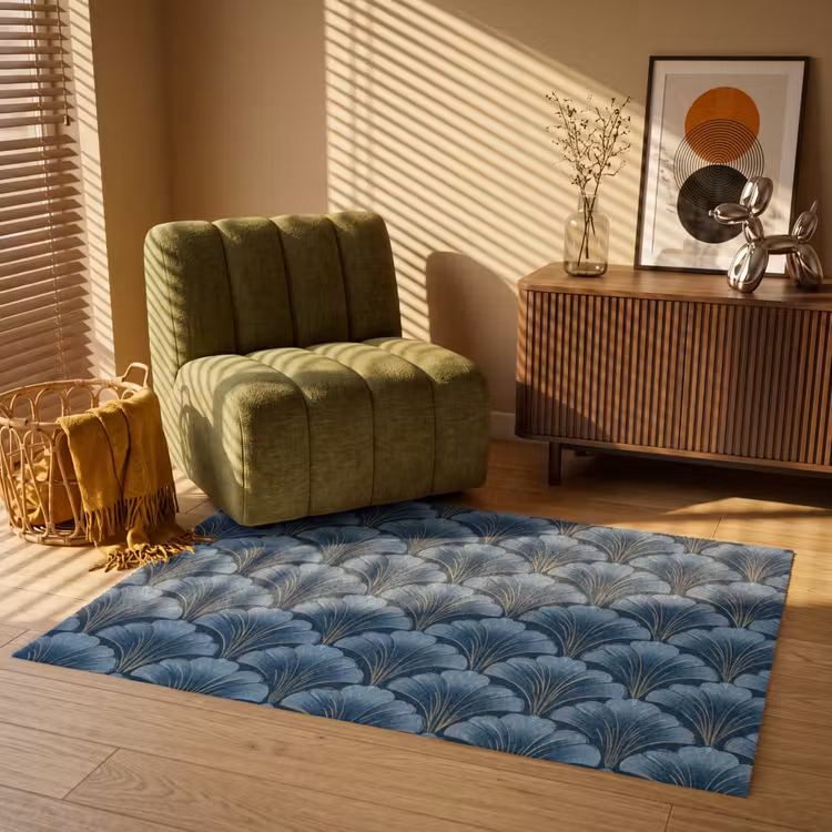 Patroon - Ginkgoblad - Blauw Vloerkleed Rechthoek klein 1091 -atmosphere_sfeer1_global