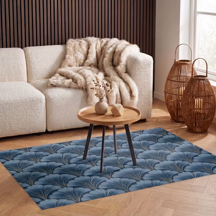 Patroon - Ginkgoblad - Blauw Vloerkleed Rechthoek klein 1091 -atmosphere_sfeer2_global