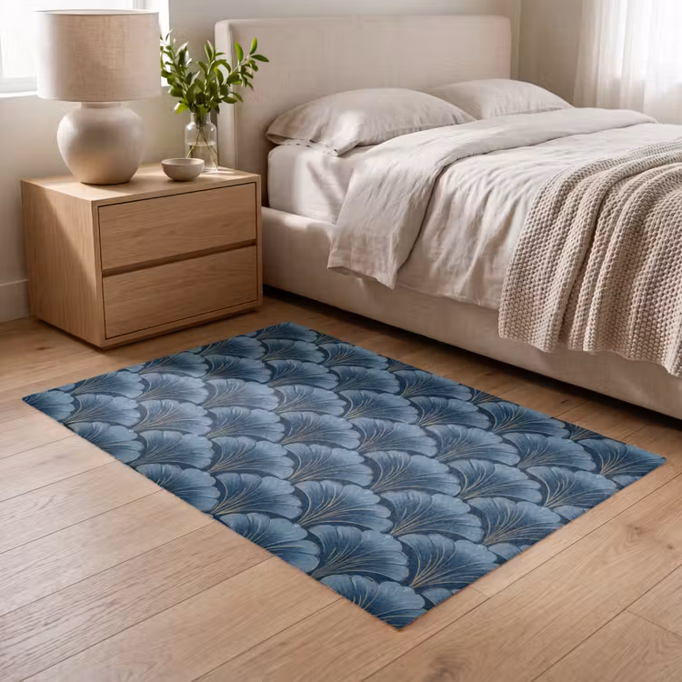 Patroon - Ginkgoblad - Blauw Vloerkleed Rechthoek klein 1091 -atmosphere_sfeer3_global