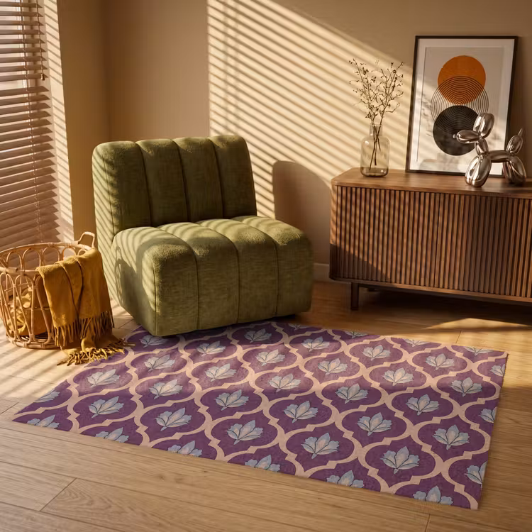 Patroon - Paars - Bloem Vloerkleed Rechthoek klein -atmosphere_sfeer1_global
