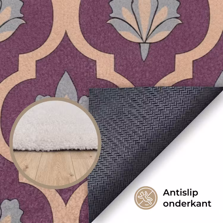 Patroon - Paars - Bloem Vloerkleed Rechthoek klein -uniquesellingpoint_antislip_NL
