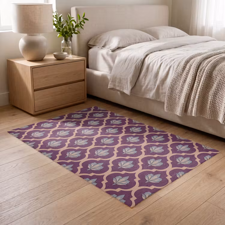 Patroon - Paars - Bloem Vloerkleed Rechthoek klein -atmosphere_sfeer3_global