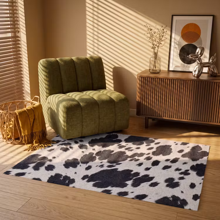 Patroon - Vacht - Zwart - Wit Vloerkleed Rechthoek klein -atmosphere_sfeer1_global