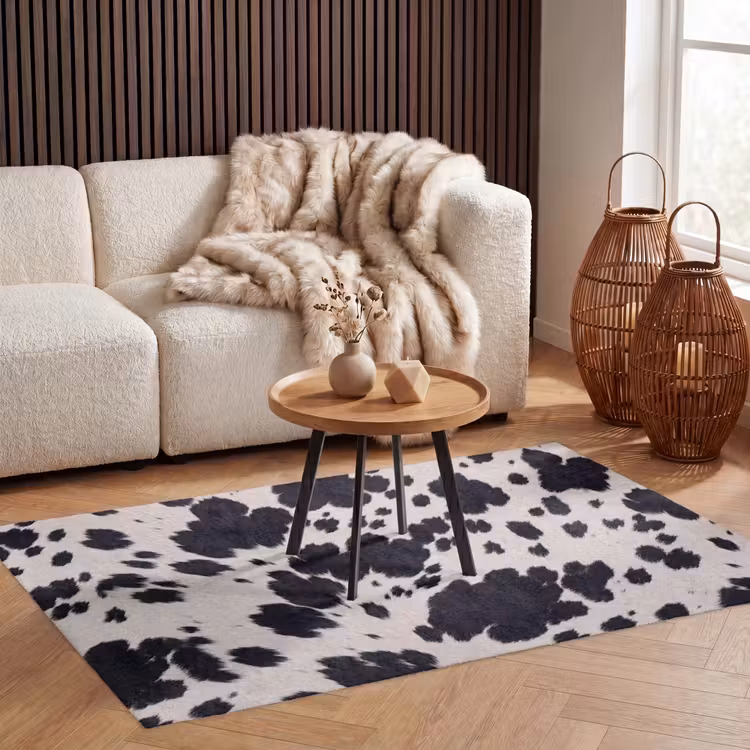Patroon - Vacht - Zwart - Wit Vloerkleed Rechthoek klein -atmosphere_sfeer2_global
