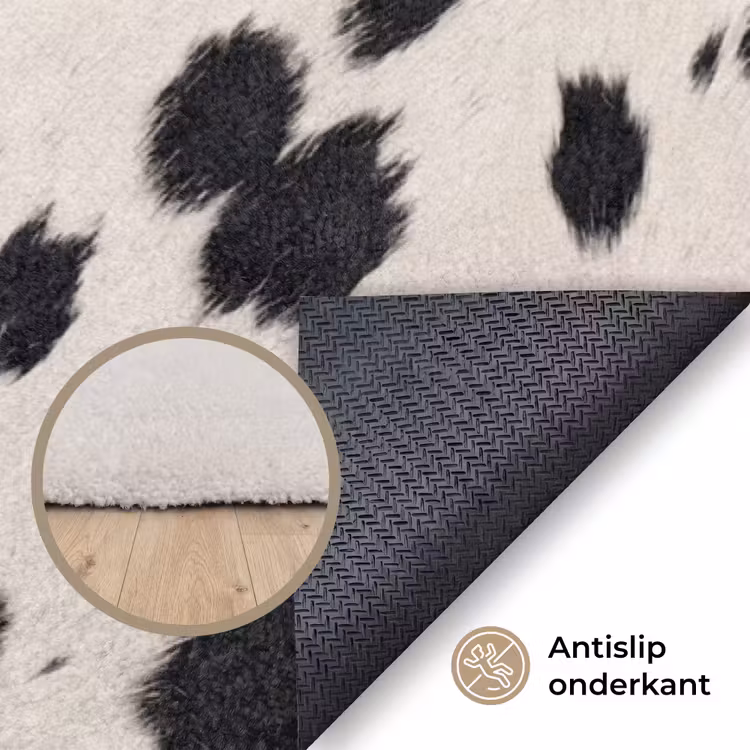 Patroon - Vacht - Zwart - Wit Vloerkleed Rechthoek klein -uniquesellingpoint_antislip_NL_DE