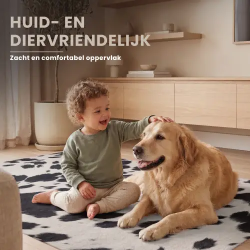 Patroon - Vacht - Zwart - Wit Vloerkleed Rechthoek klein -atmosphere_sfeer3_global