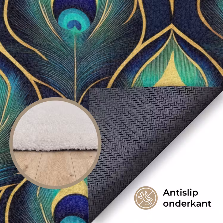 Pauw - Veren - Groen Vloerkleed Rechthoek klein 1091 -uniquesellingpoint_antislip_NL