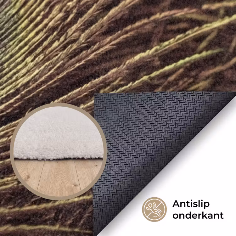 Pauw - Veren - Paars - Groen Vloerkleed Rechthoek klein -uniquesellingpoint_antislip_NL
