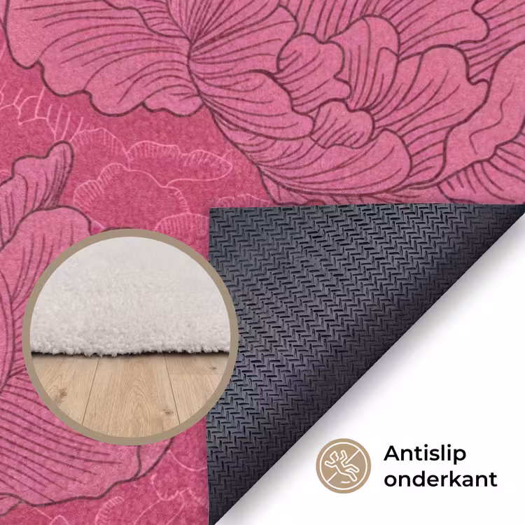 Pioenrozen - Energiek - Roze Vloerkleed Rechthoek klein 1091 -uniquesellingpoint_antislip_NL_DE