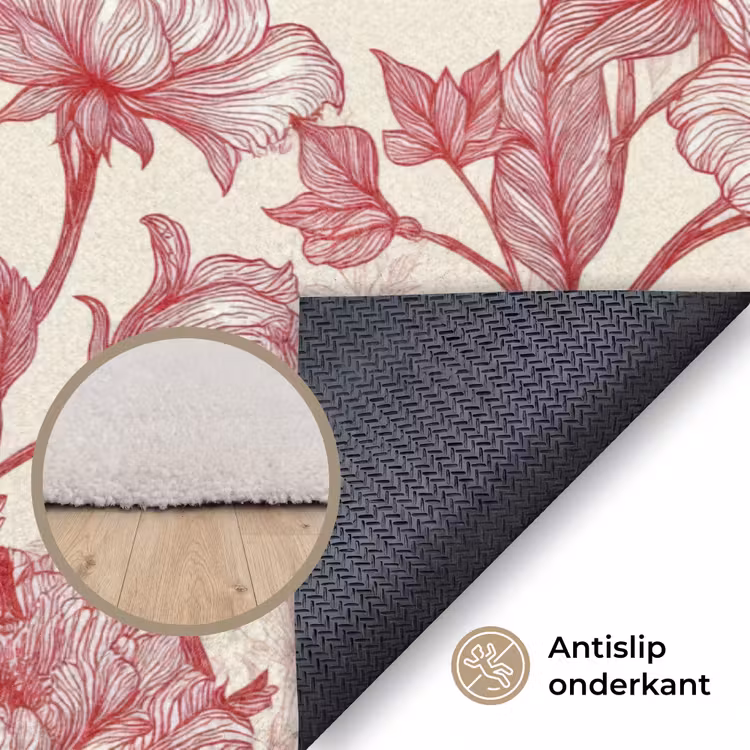 Pioenrozen - Modern - Rood Vloerkleed Rechthoek klein 1091 -uniquesellingpoint_antislip_NL
