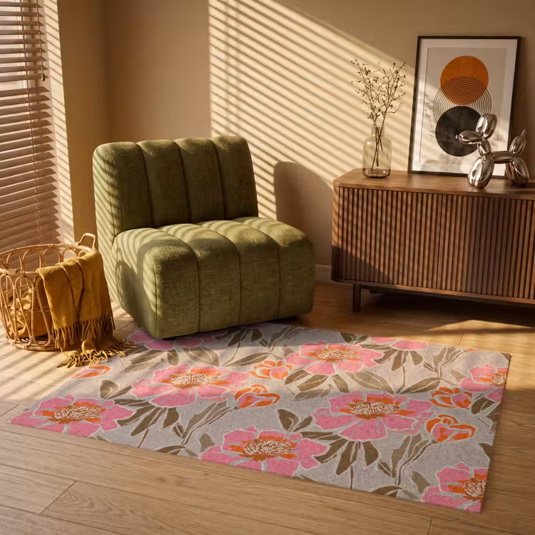 Pioenrozen - Patroon - Roze Vloerkleed Rechthoek klein 1091 -atmosphere_sfeer1_global