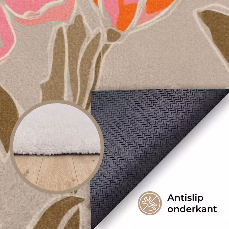 Pioenrozen - Patroon - Roze Vloerkleed Rechthoek klein 1091 -uniquesellingpoint_antislip_NL