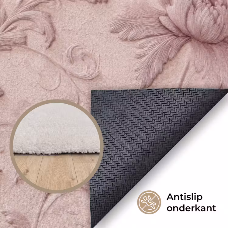 Reliëf - Pioenrozen - Roze Vloerkleed Rechthoek klein 1091 -uniquesellingpoint_antislip_NL_DE
