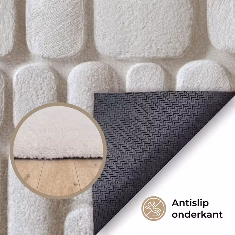 Reliëf - Structuur - Wit Vloerkleed Rechthoek klein 1091 -uniquesellingpoint_antislip_NL_DE