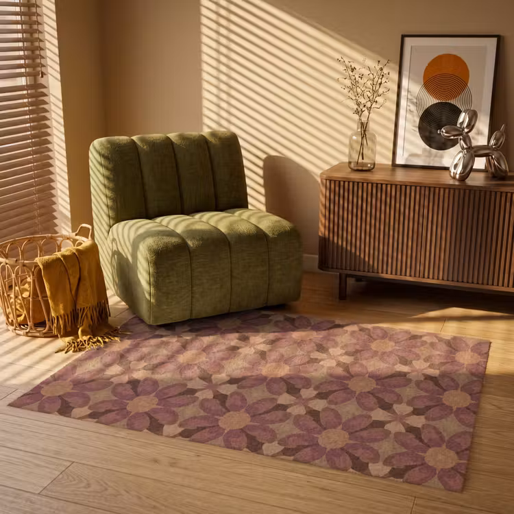 Retro - Bloemen - Bruin Vloerkleed Rechthoek klein 1091 -atmosphere_sfeer1_global