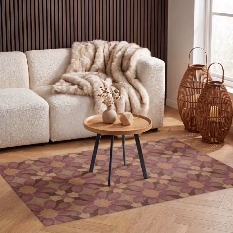 Retro - Bloemen - Bruin Vloerkleed Rechthoek klein 1091 -atmosphere_sfeer2_global