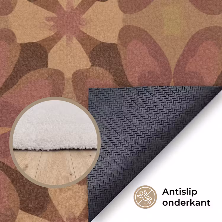 Retro - Bloemen - Bruin Vloerkleed Rechthoek klein 1091 -uniquesellingpoint_antislip_NL