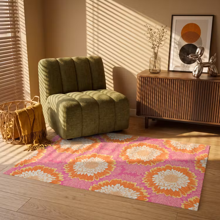 Retro - Bloemen - Kleurrijk Vloerkleed Rechthoek klein 1091 -atmosphere_sfeer1_global
