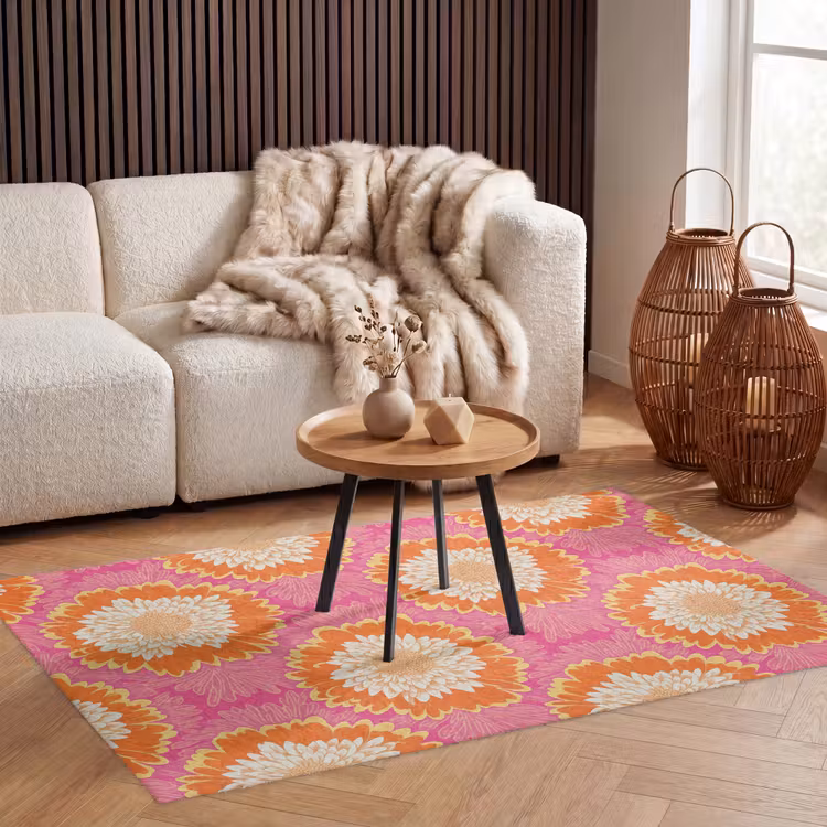 Retro - Bloemen - Kleurrijk Vloerkleed Rechthoek klein 1091 -atmosphere_sfeer2_global