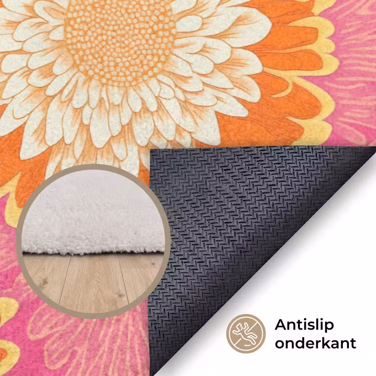 Retro - Bloemen - Kleurrijk Vloerkleed Rechthoek klein 1091 -uniquesellingpoint_antislip_NL_DE