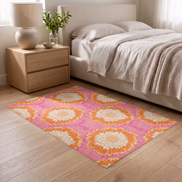 Retro - Bloemen - Kleurrijk Vloerkleed Rechthoek klein 1091 -atmosphere_sfeer3_global