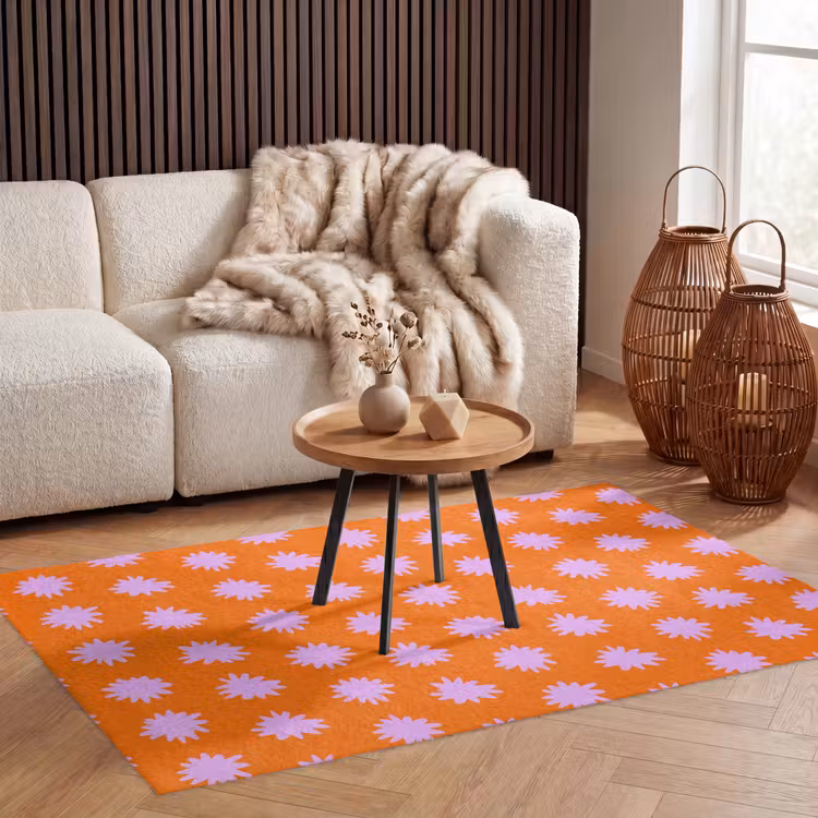 Retro - Bloemen - Oranje Vloerkleed Rechthoek klein 1091 -atmosphere_sfeer2_global