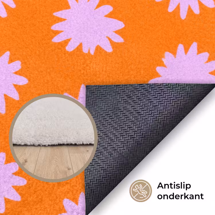 Retro - Bloemen - Oranje Vloerkleed Rechthoek klein 1091 -uniquesellingpoint_antislip_NL_DE