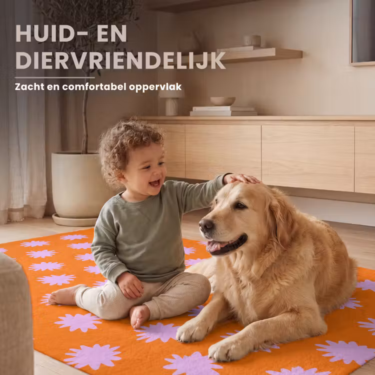 Retro - Bloemen - Oranje Vloerkleed Rechthoek klein 1091 -uniquesellingpoint_USP_zachtNL_DE