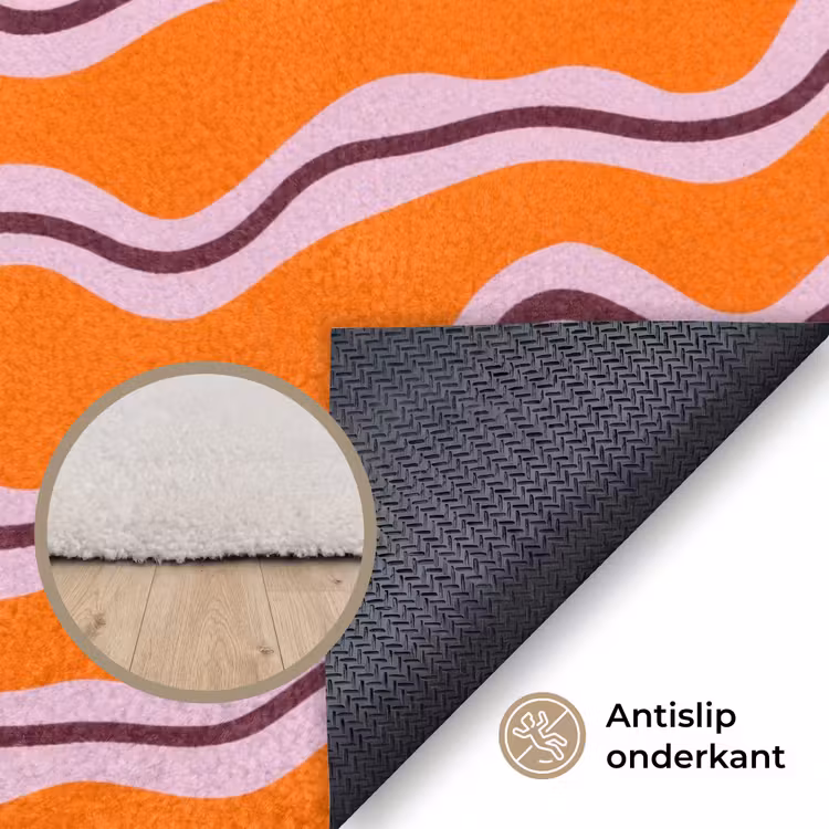 Retro - Golvend - Oranje Vloerkleed Rechthoek klein 1091 -uniquesellingpoint_antislip_NL