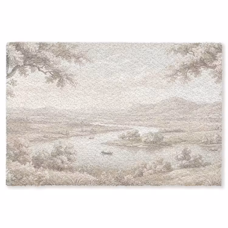 Rivierlandschap - Bergen - Natuur - Vintage - Beige Vloerkleed Rechthoek klein -3d
