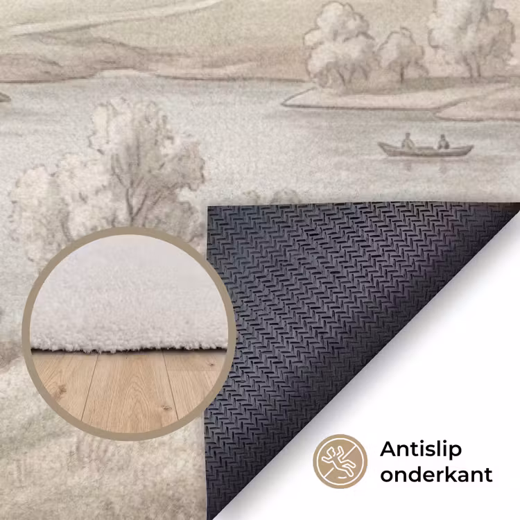 Rivierlandschap - Bergen - Natuur - Vintage - Beige Vloerkleed Rechthoek klein -uniquesellingpoint_antislip_NL_DE