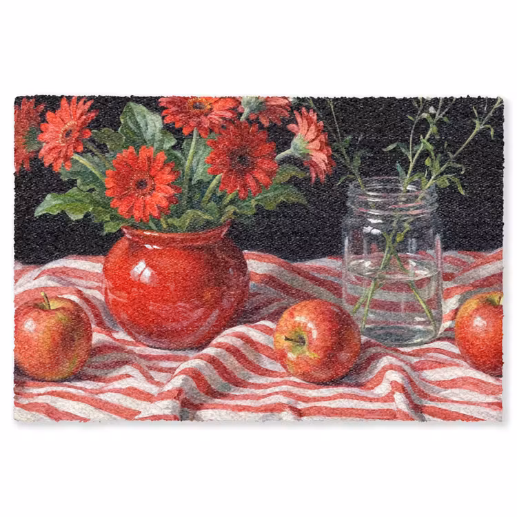 Vloerkleed - Rode bloemen - Vaas - Rode bloemen - Vaas Vloerkleed Rechthoek klein