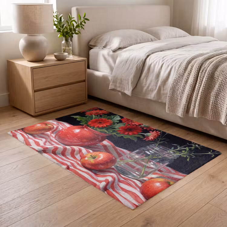 Vloerkleed - Rode bloemen - Vaas - Rode bloemen - Vaas Vloerkleed Rechthoek klein
