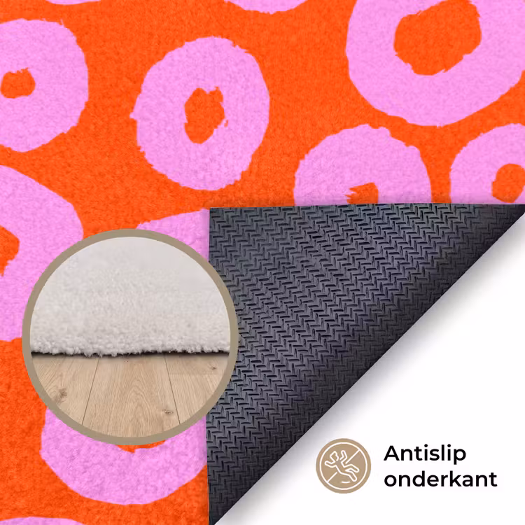 Rondjes - Roze - Rood Vloerkleed Rechthoek klein 1091 -uniquesellingpoint_antislip_NL