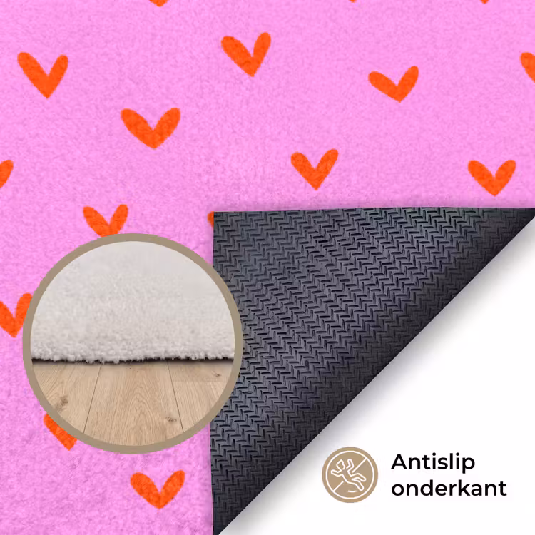 Rood - Hartjes - Roze - Patroon Vloerkleed Rechthoek klein 1091 -uniquesellingpoint_antislip_NL