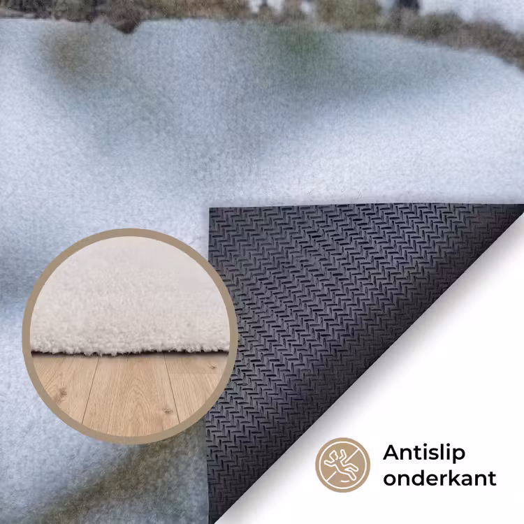 Roodborstje - Tak - Sneeuw - Winter - Levendig Vloerkleed Rechthoek klein -uniquesellingpoint_antislip_NL_DE