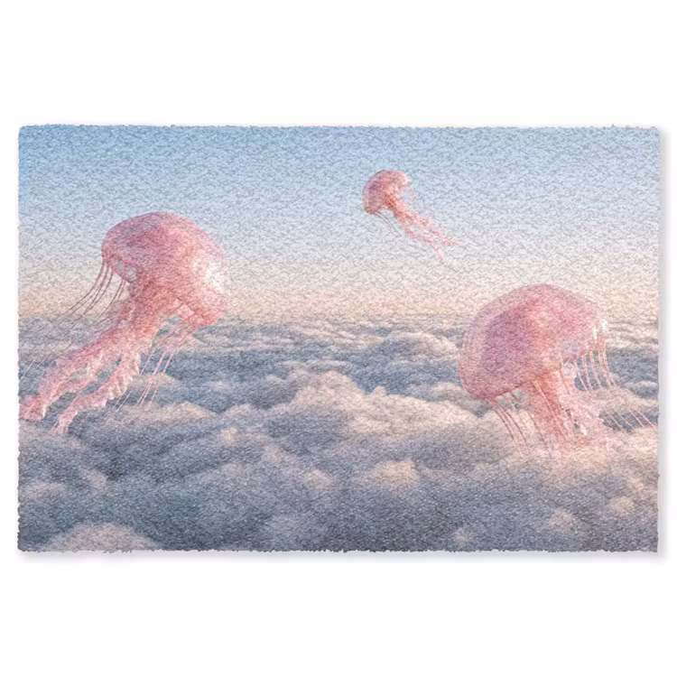 Vloerkleed - Roze dier - Wolken - Roze dier - Wolken Vloerkleed Rechthoek klein