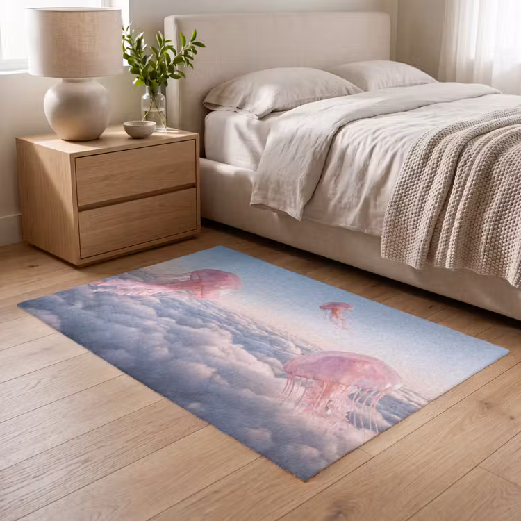 Vloerkleed - Roze dier - Wolken - Roze dier - Wolken Vloerkleed Rechthoek klein
