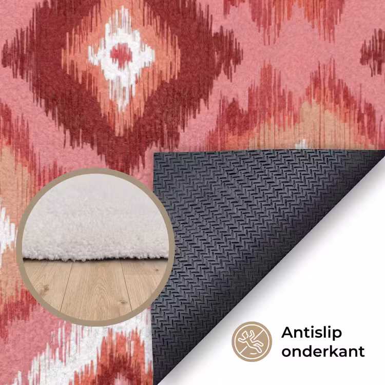 Roze - Penseelstreken - Abstract - Patroon Vloerkleed Rechthoek klein 1091 -uniquesellingpoint_antislip_NL_DE