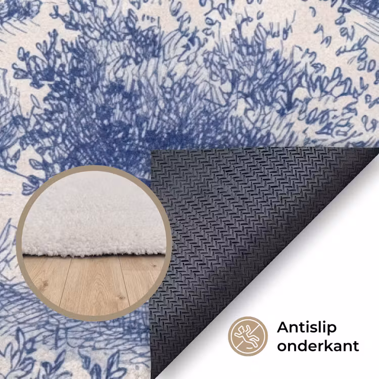 Rustiek - Landgoed - Blauw Vloerkleed Rechthoek klein -uniquesellingpoint_antislip_NL