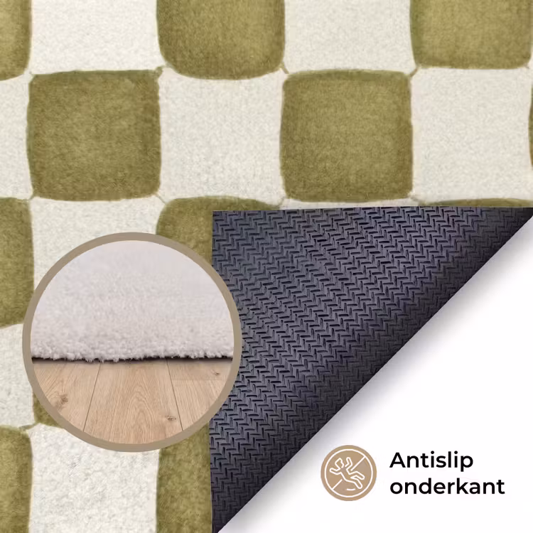 Schaak - Patroon - Groen Vloerkleed Rechthoek klein 1091 -uniquesellingpoint_antislip_NL