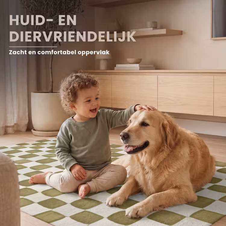 Schaak - Patroon - Groen Vloerkleed Rechthoek klein 1091 -uniquesellingpoint_zacht_NL