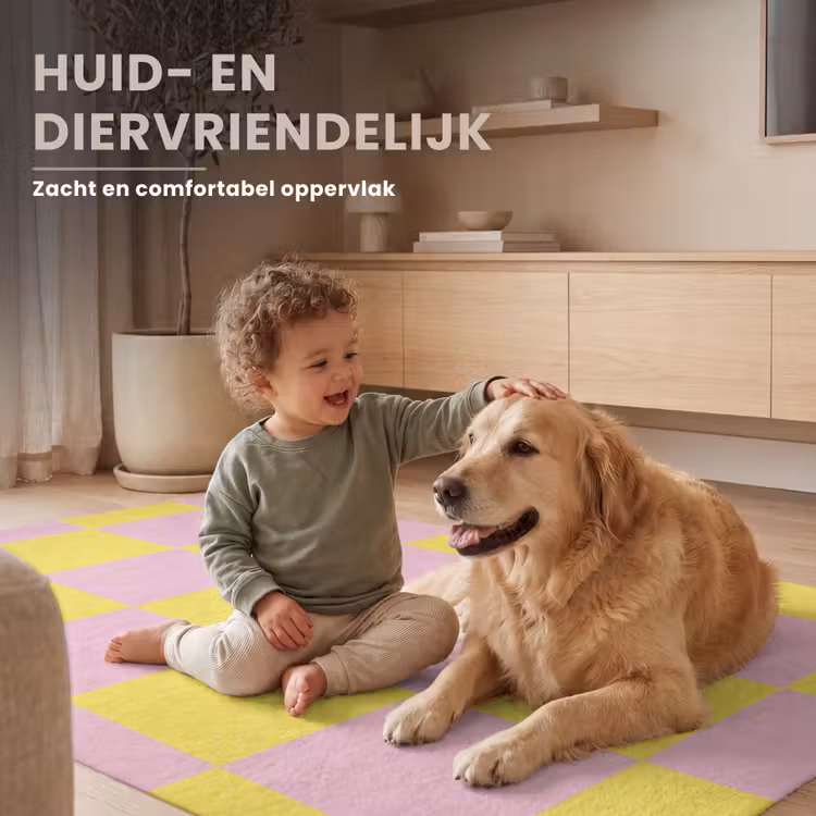 Schaakbord patroon - Geel - Roze - Blokjes Vloerkleed Rechthoek klein -uniquesellingpoint_zacht_NL